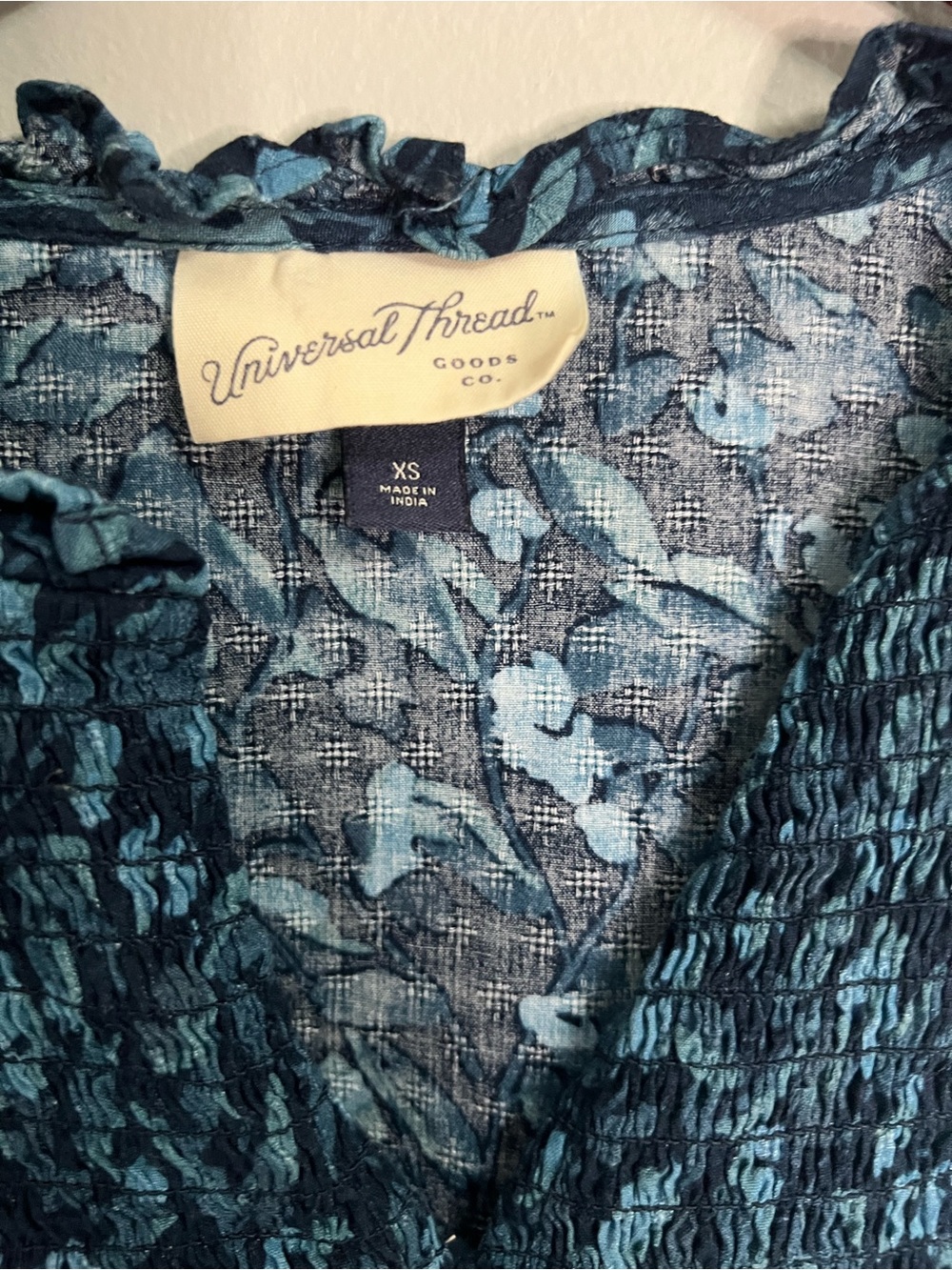 Universal Thread Blue Floral Smocked V-Neck Blouse - Picture 2 of 5